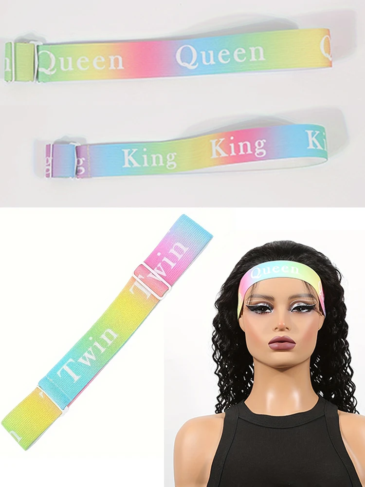 

1Pcs Rainbow Adjustable Edge Elastic Band for Wigs Frontal Wrap Lace Edges Melting Band with Metal Buckle Queen King Twin Sizes
