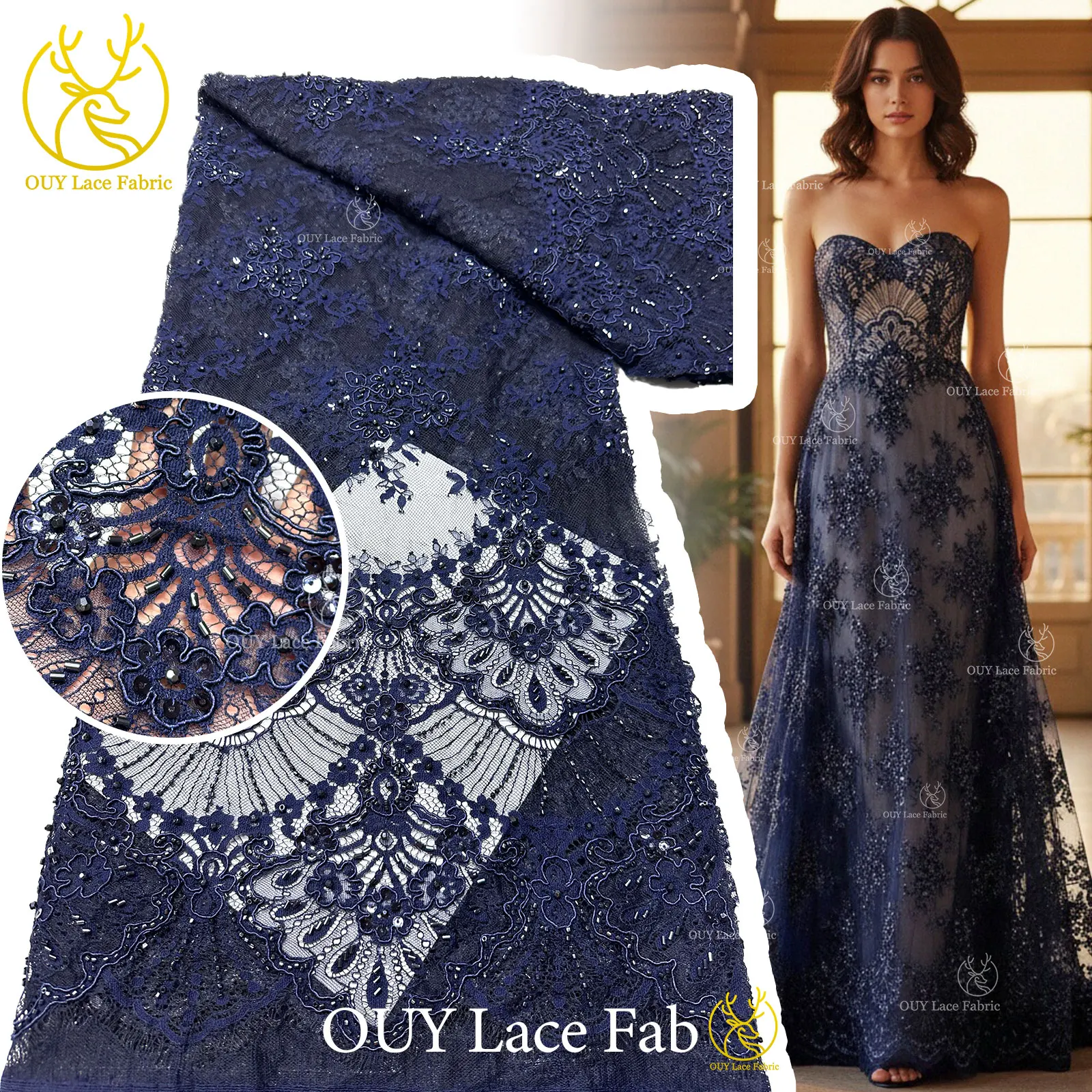 

2026 Luxury African Sequin Lace Fabric High Quality Sequins Embroidery Beaded Mesh For Women Wedding Party Dresses 3 Meters