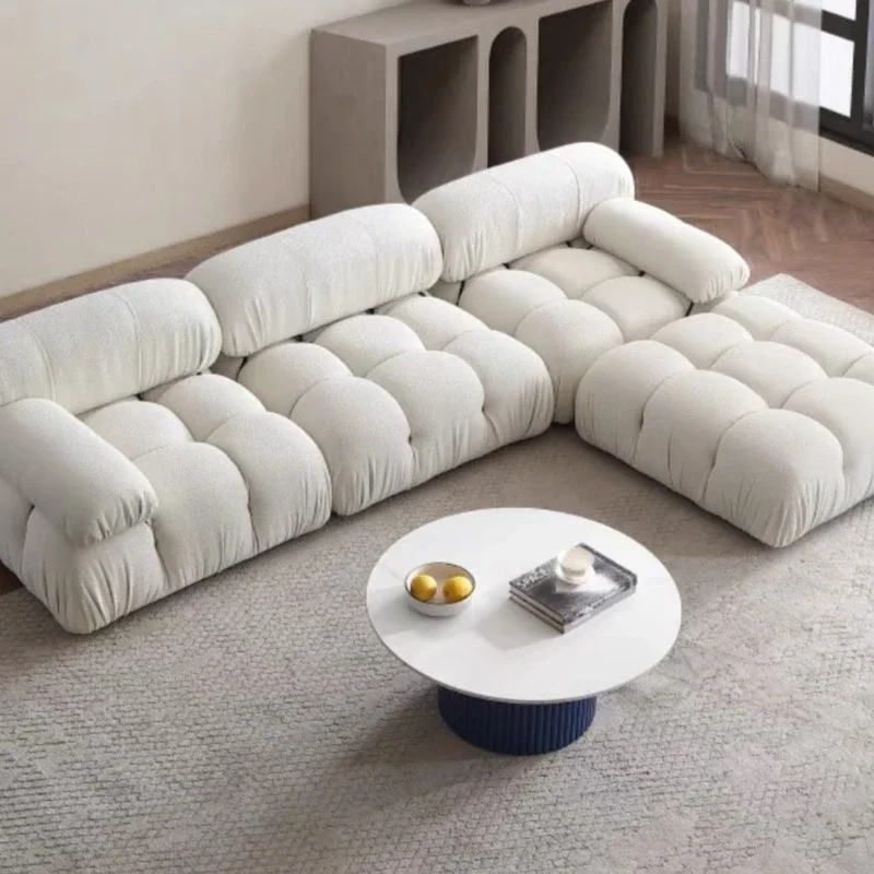 

Nordic modern simple lamb wool module medieval light luxury small apartment cream color living room combination tofu sofa