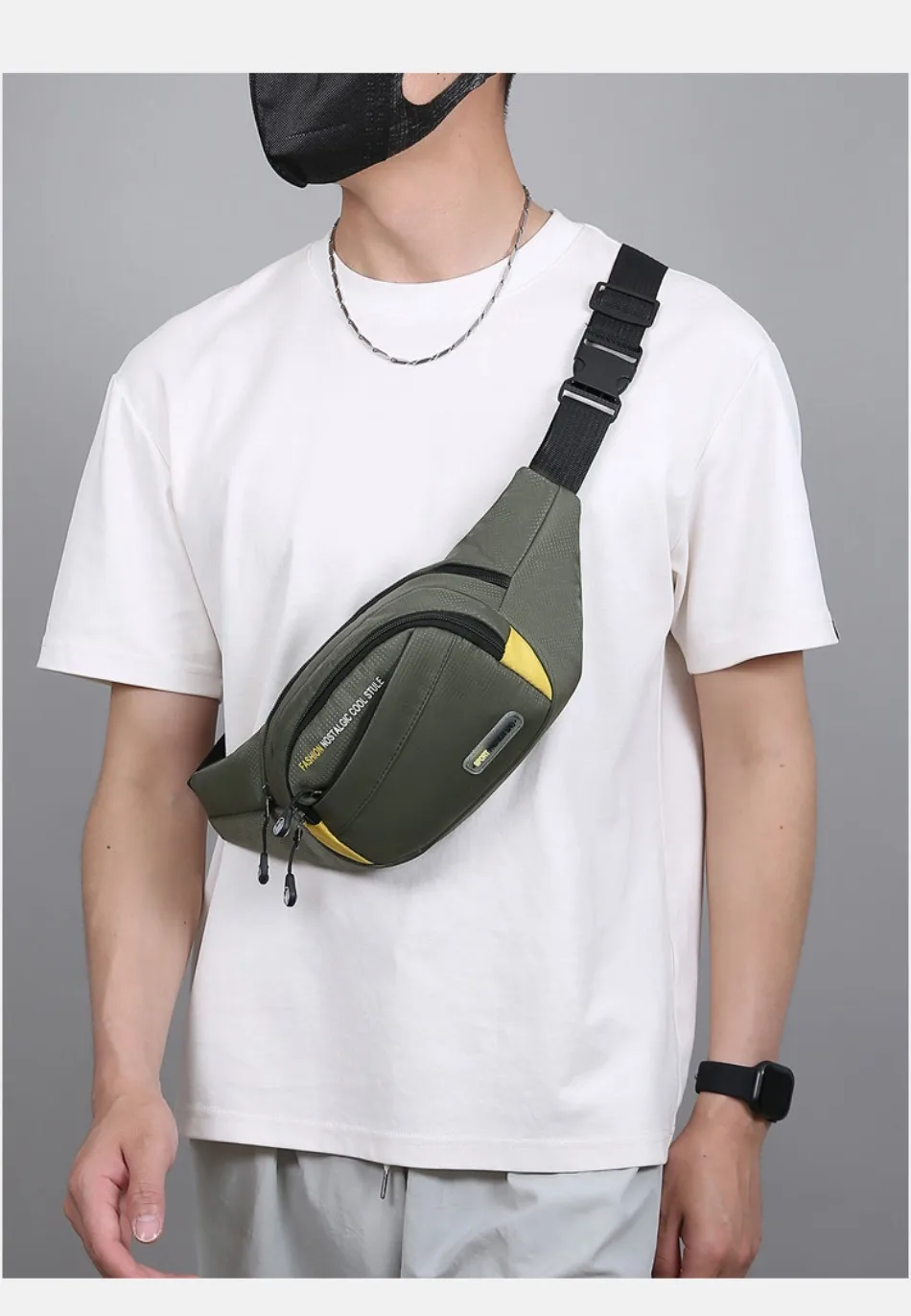 Multifunktionale Outdoor-Sport-Hüfttasche für Herren, große Kapazität, mehrschichtige Umhängetasche, verdickte modische Brusttasche – Detail 12
