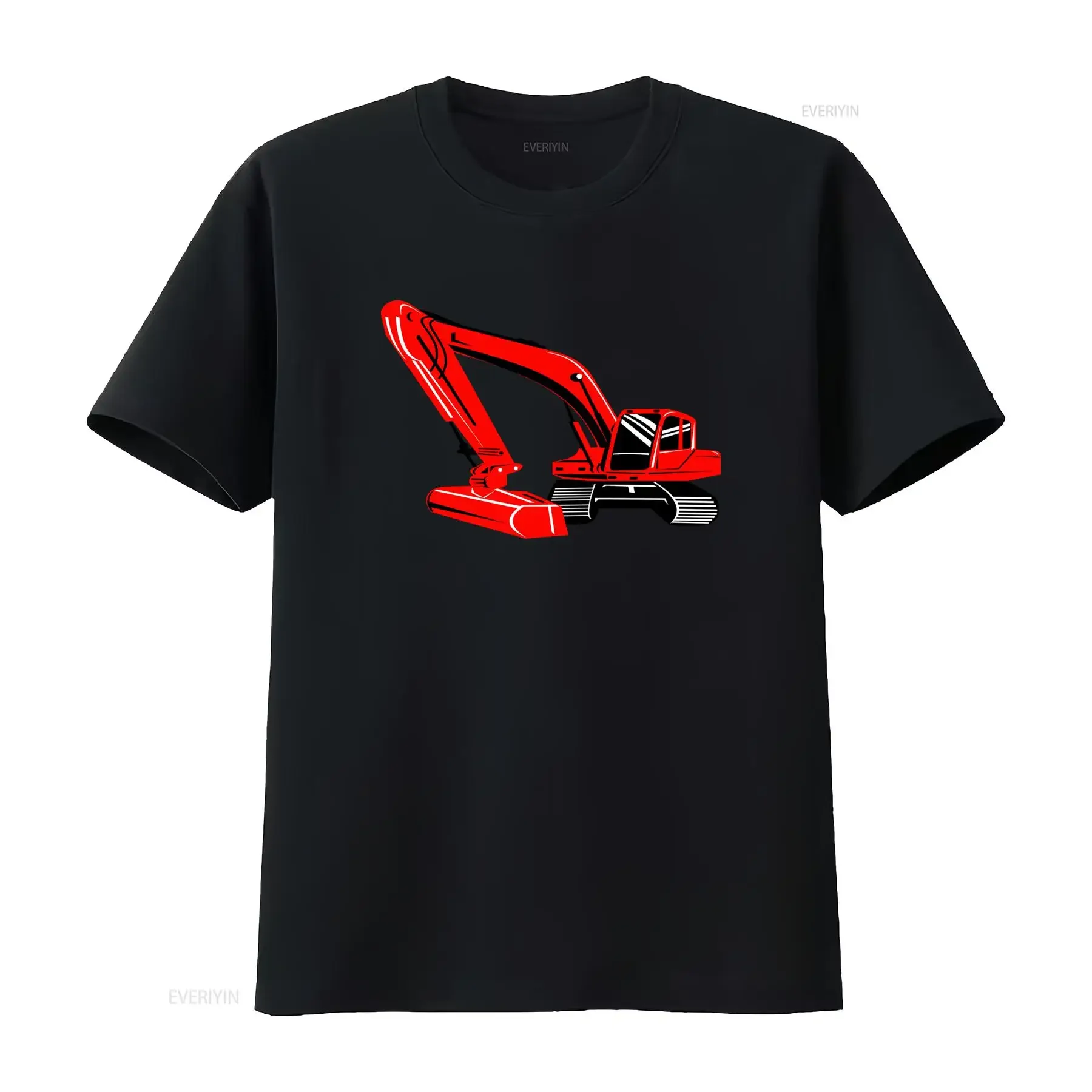 Cool Cartoon Red Excavator Print Streetwear Casual T Shirt vintage Washed streetwear Slightly Unisex designer clothes
