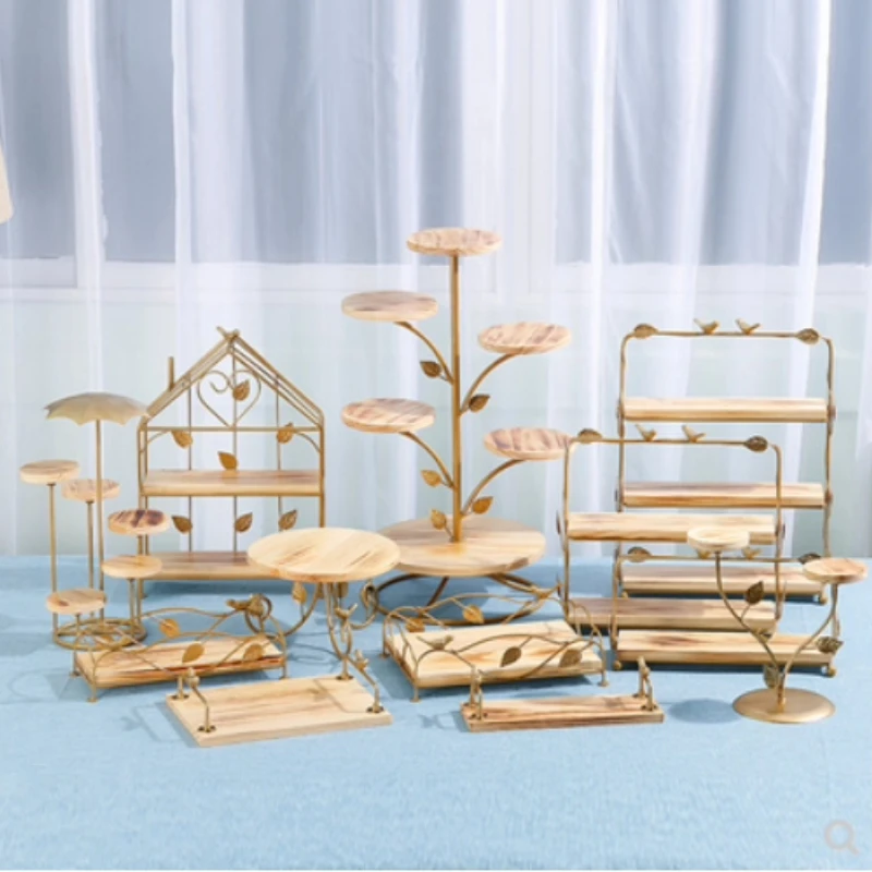 

Wooden dessert table ornament set Solid wood multi-layer snack rack Cake rack Wedding decoration props Forest table