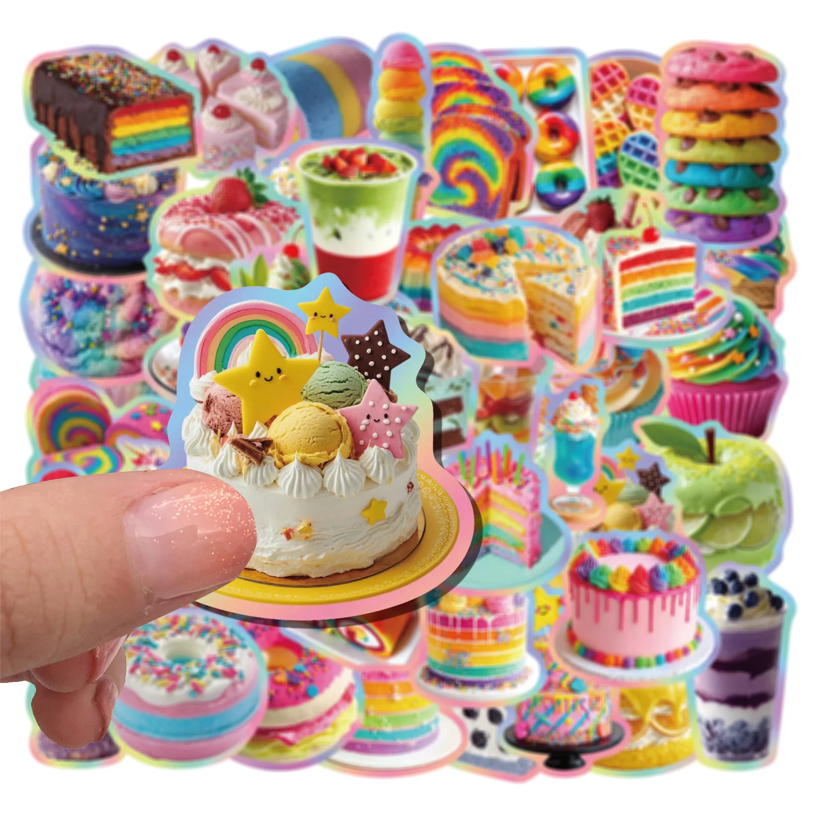 50 Pcs Cartoon Dopamine Food Graffiti Stickers Dessert Macaron DIY Wall Decorative Journal Girly Stickers