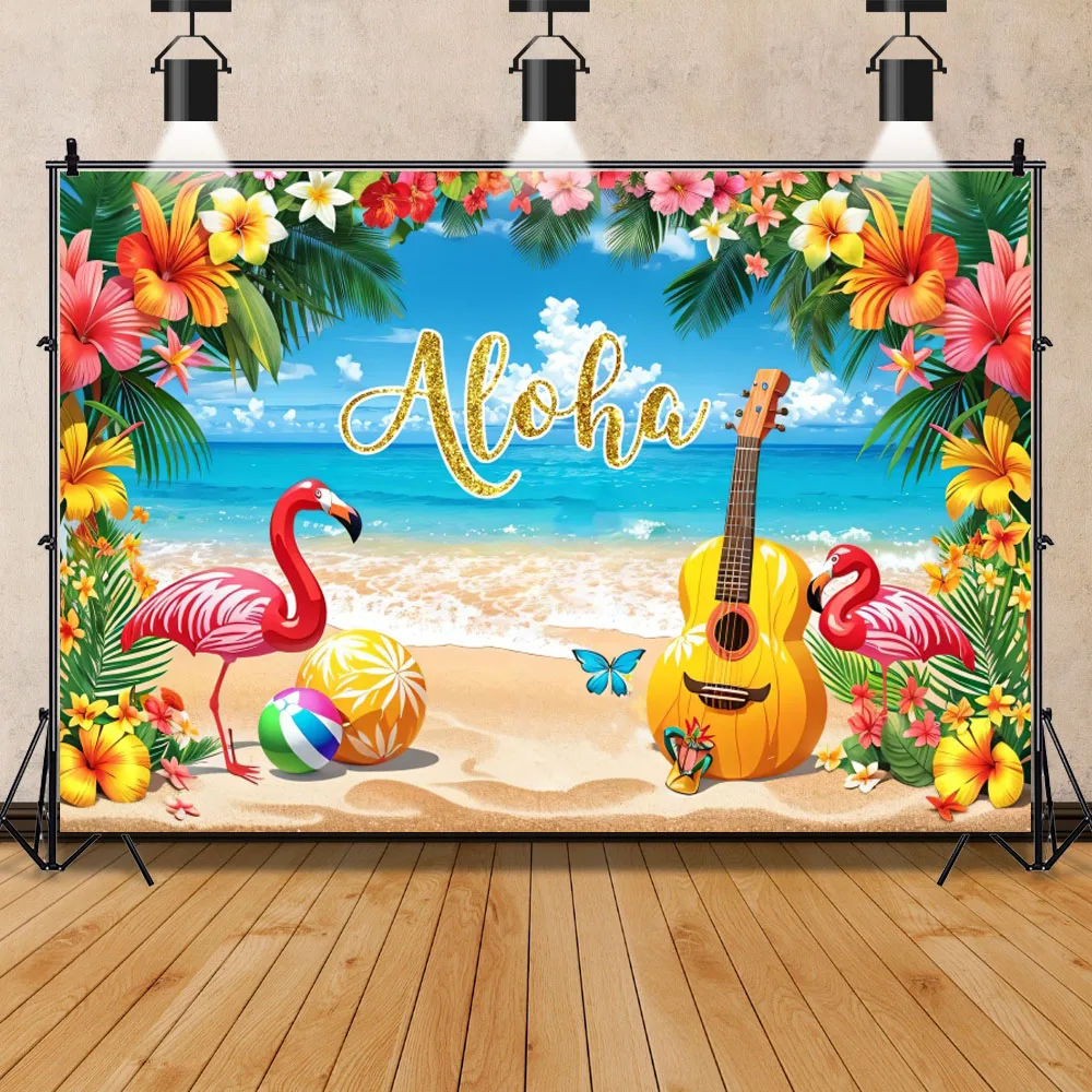 

Summer Beach Flamingo Photography Backdrop Hawaii Party Seaside Tropical Luau Aloha Baby Shower Kids Birthday Party Background