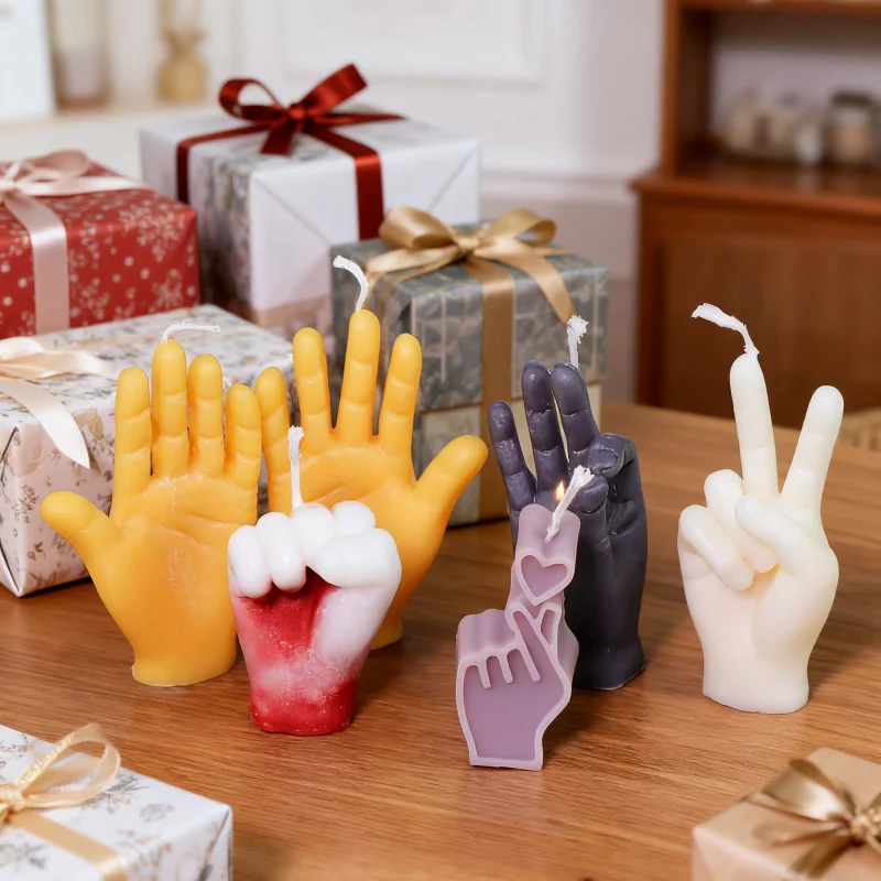 Irregular Gesture Finger Heart Silicone Candle Mold DIY Simulated Hand Resin Craft Plaster Mold Peace Sign Fist Aroma Funny Mold