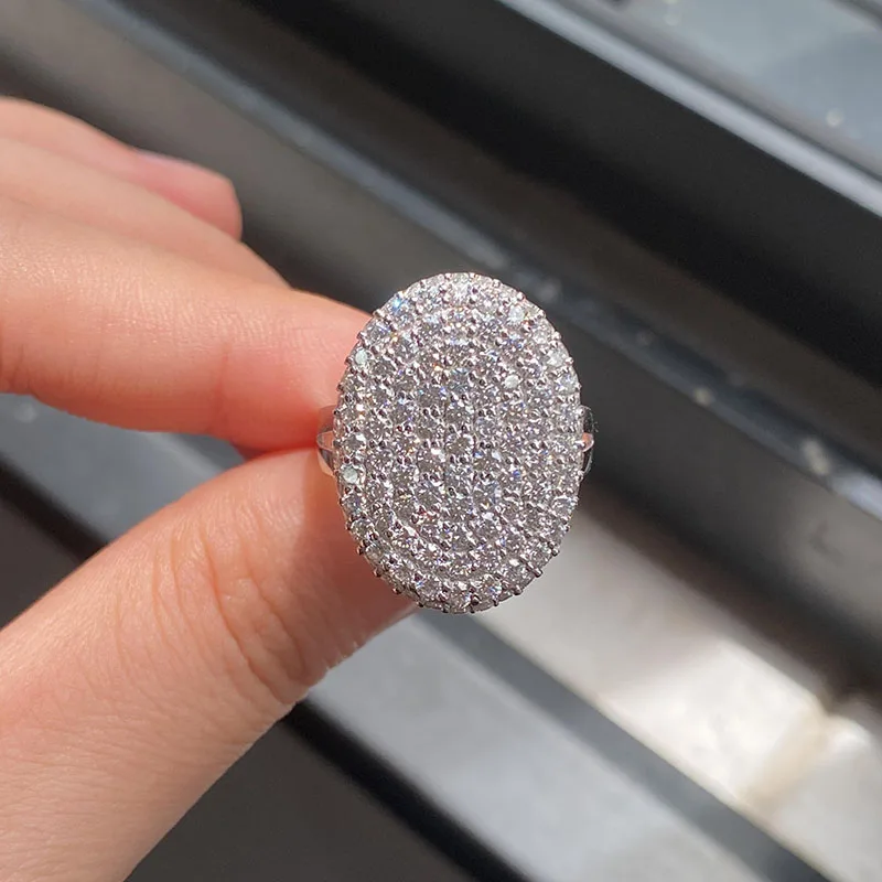 10k White Gold 2.82Ctw Round Brilliant Cut DEF/VS VVS HPHT Lab Grown Diamond Party Ring Full Stone Oval Style Neutral Ring