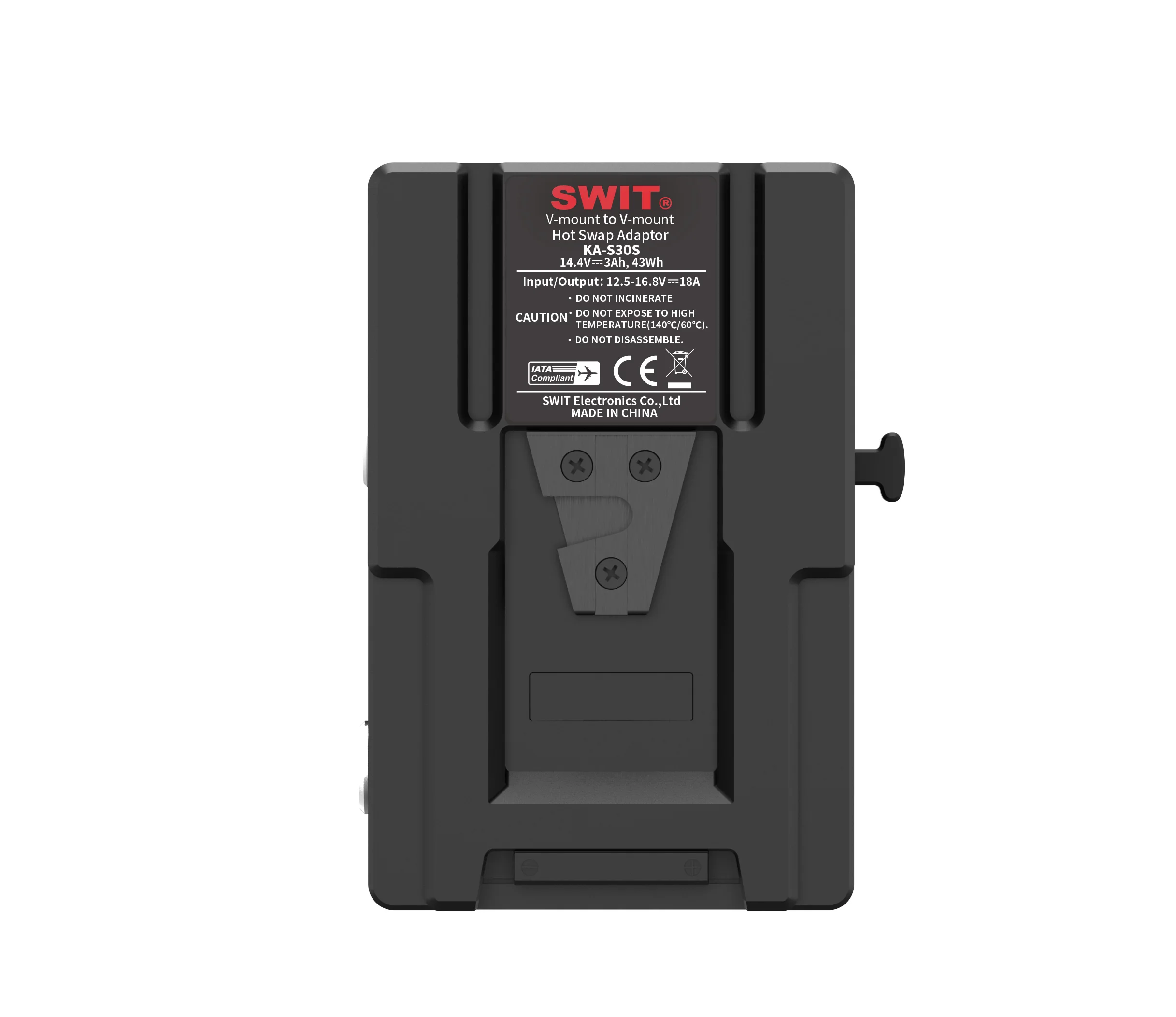 SWIT KA-S30S 14.4V V-mount Hotswap Plate 43Wh 200W Constant Load Cells At Least 2 Minutes Run Time