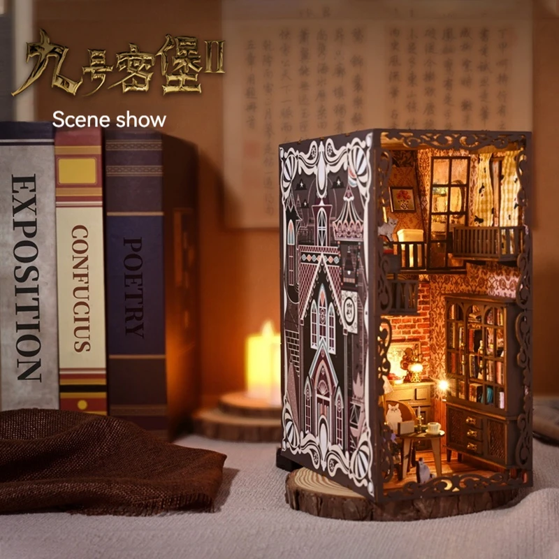 Kawaii Diy Book Nook Shelf Kit Retro Wooden Dollhouse Building Model Bookends Room Decro Bookshelf For Kids Toys Birthday Gifts