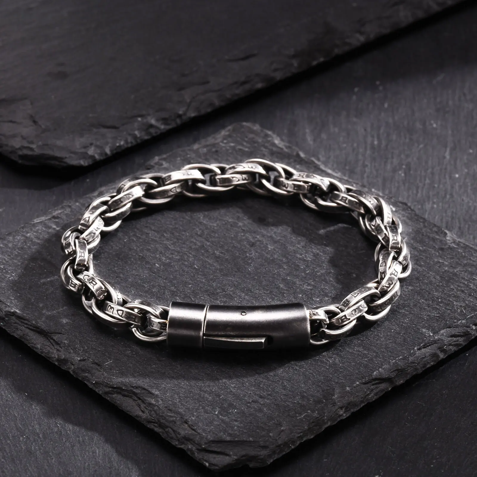 

Chunky Twisted Chain Bracelets for Men Boys,Stainless Steel Antique Grey Handmade Wristband,Rock Punk Jewelry Gifts