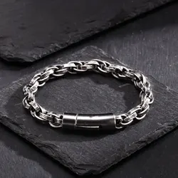 Chunky Twisted Chain Bracelets for Men Boys,Stainless Steel Antique Grey Handmade Wristband,Rock Punk Jewelry Gifts