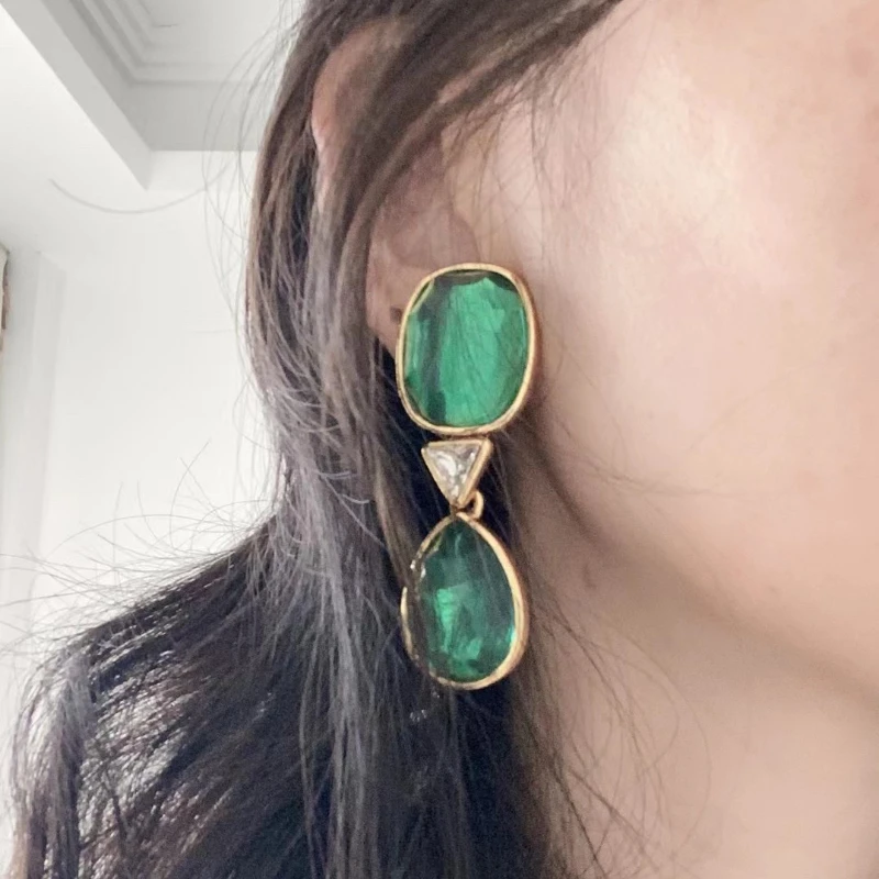 Europe America Crystal Geometry Pendant Vintage Earrings Ear Clip Women Classic Designer Luxury Jewelry