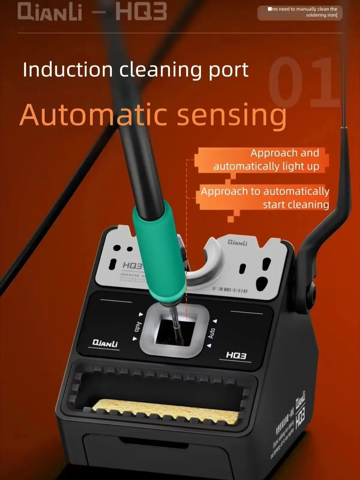 QIANLI HQ3 Electric Soldering Iron Cleaning and Dormancy All-in-one Machine Auto-sensing Cleaning Port Soldering Iron