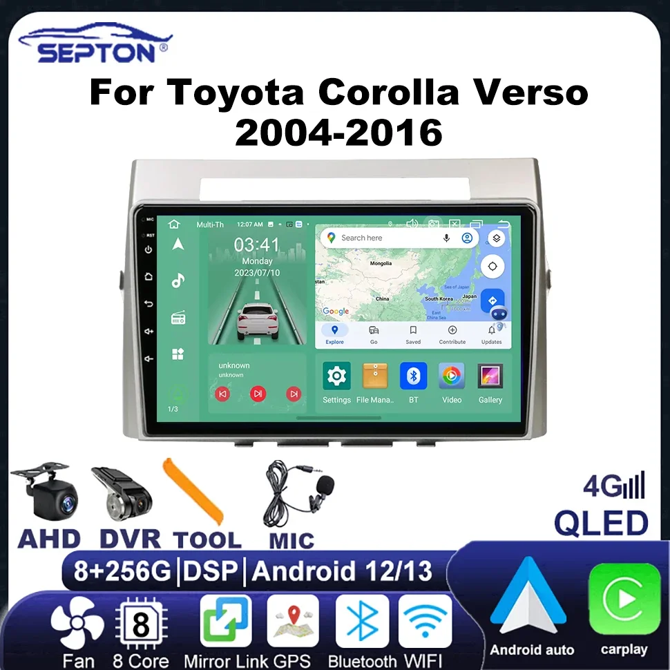 

SEPTON Car Radio Multimedia Video Player For Toyota Corolla Verso 2004-2016 Android Autoradio Carplay GPS 2Din Headunit 4G Net