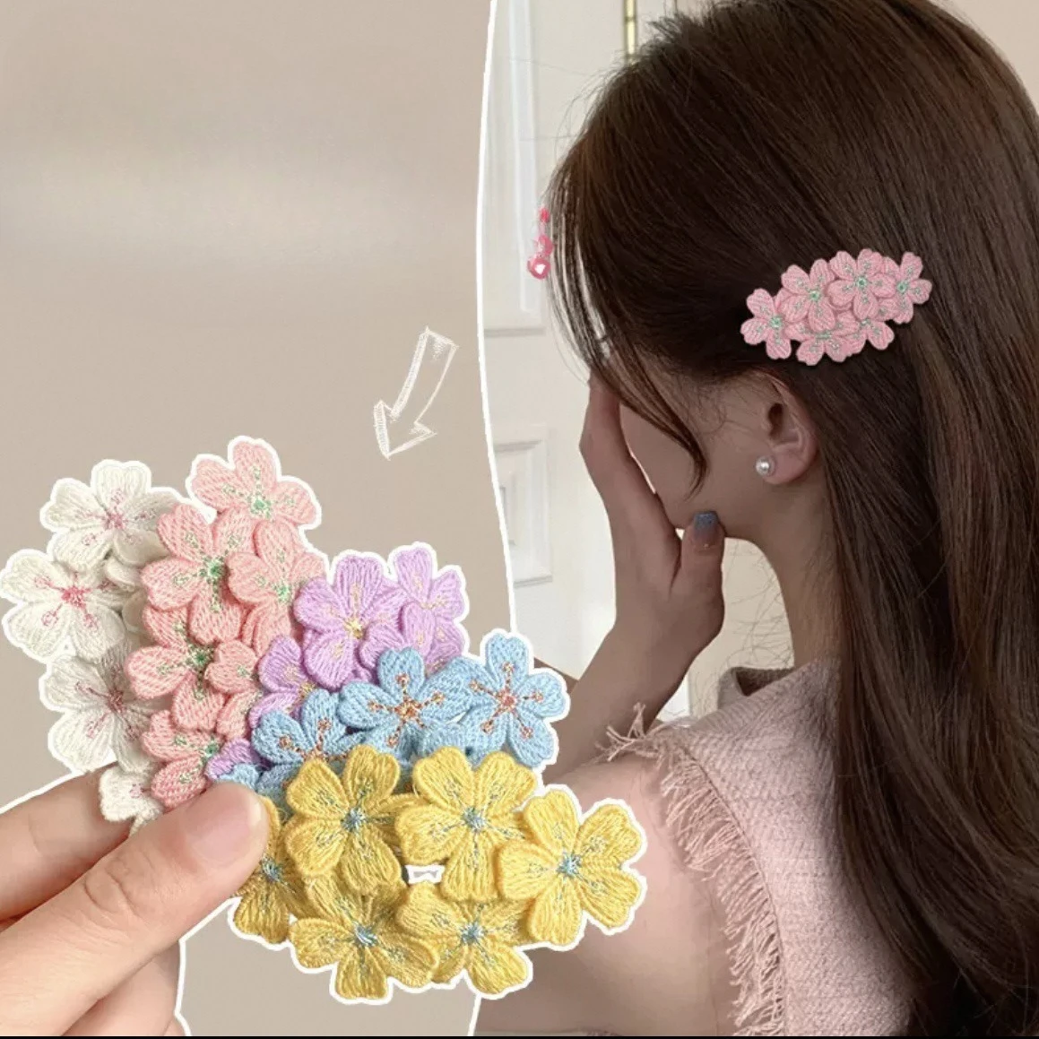 

Delicate Pink Cherry Blossom Hair Clip Trendy Fashion Hair Accessory for Girls Sweet Embroidered Floral Hair Clip