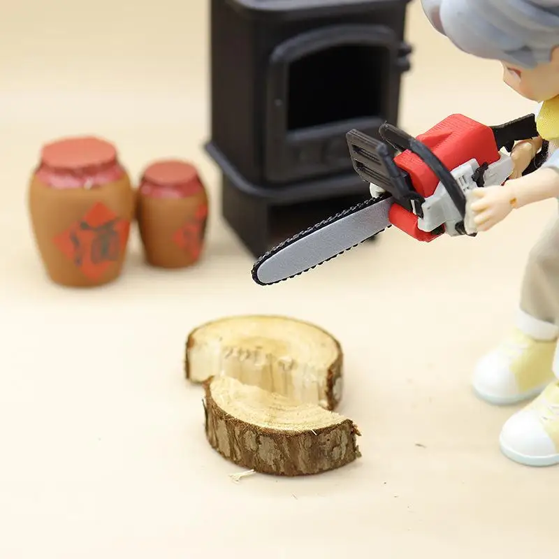 {H} 1Pcs Mini Furniture Dolls Play Home Toy 1/12 Scale Dollhouse Chainsaw Logging Wood Saw DIY Model Scene Decoration - view 4