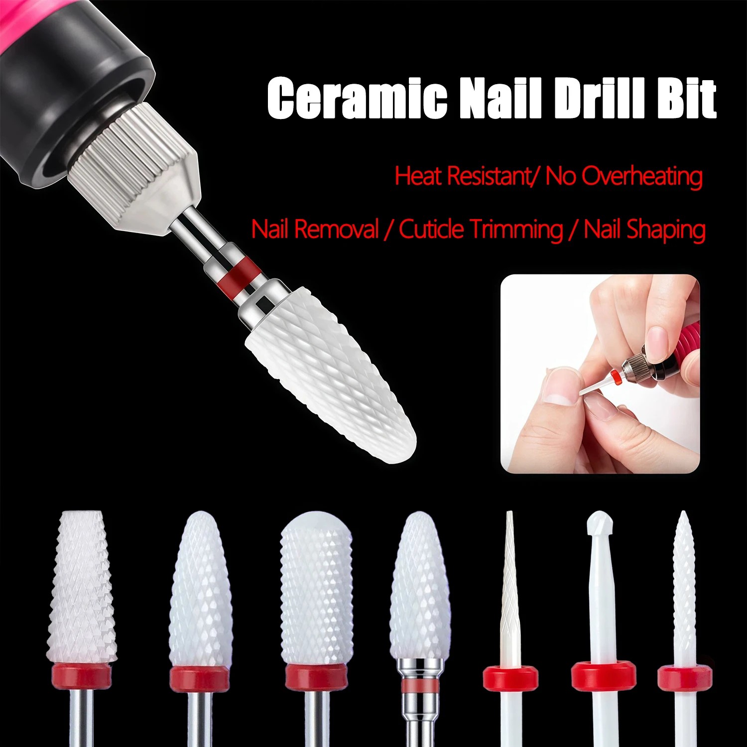 2PCS Ceramic Nail Drill Bits Set 3/32 Inch Shank Manicure Care Accessories for Fast Nail Buffing & Gel Removal Nail Grinding Bit
