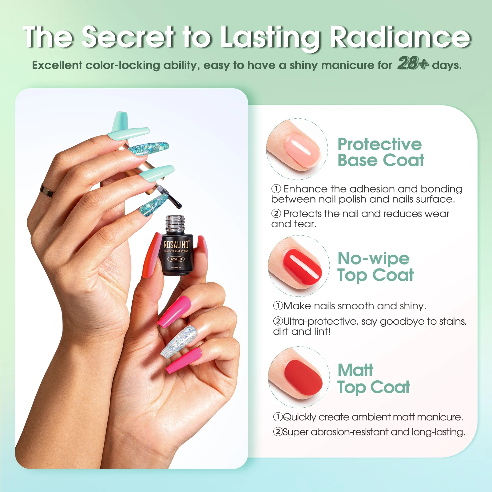 مجموعة طلاء أظافر روزاليند 20 كولوس جل أظافر شبه دائم مع قاعدة مات مع تأثير علوي معطف جل ورنيش لتقوم بها بنفسك/صالون #4