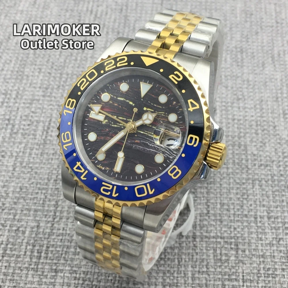 

LARIMOKER NH34 41 мм двухцветное золото NH34 GMT автоматические часы для мужчин керамический безель циферблат сапфировое окно дата стекло светящиеся часы
