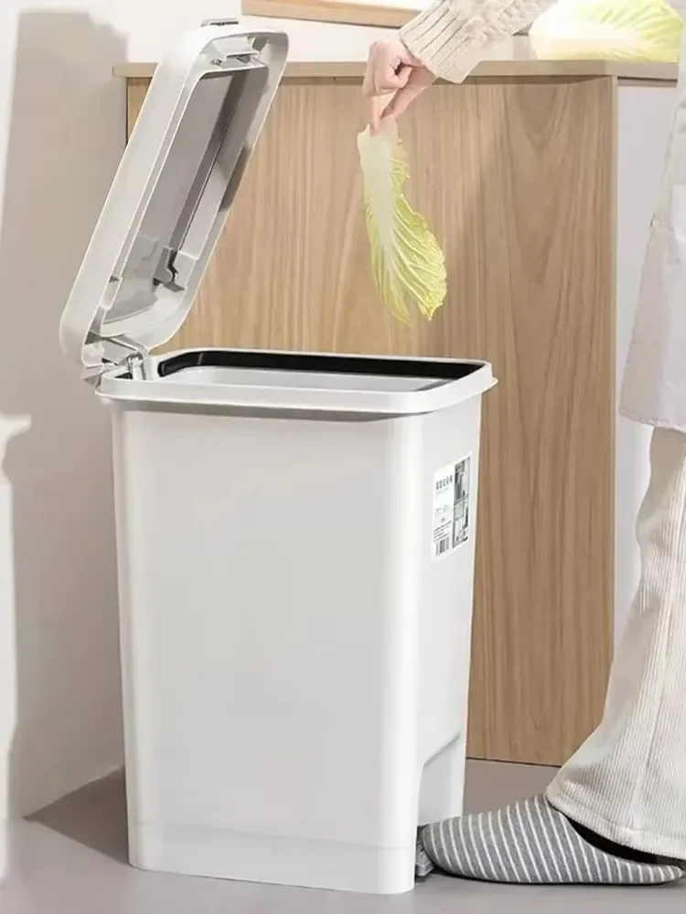 Plastic Foot Pedal Waste Bins Large Capacity Trash Can Press-type Kitchen Bathroom Garbage Bins Household Paper Box Garbage Bin