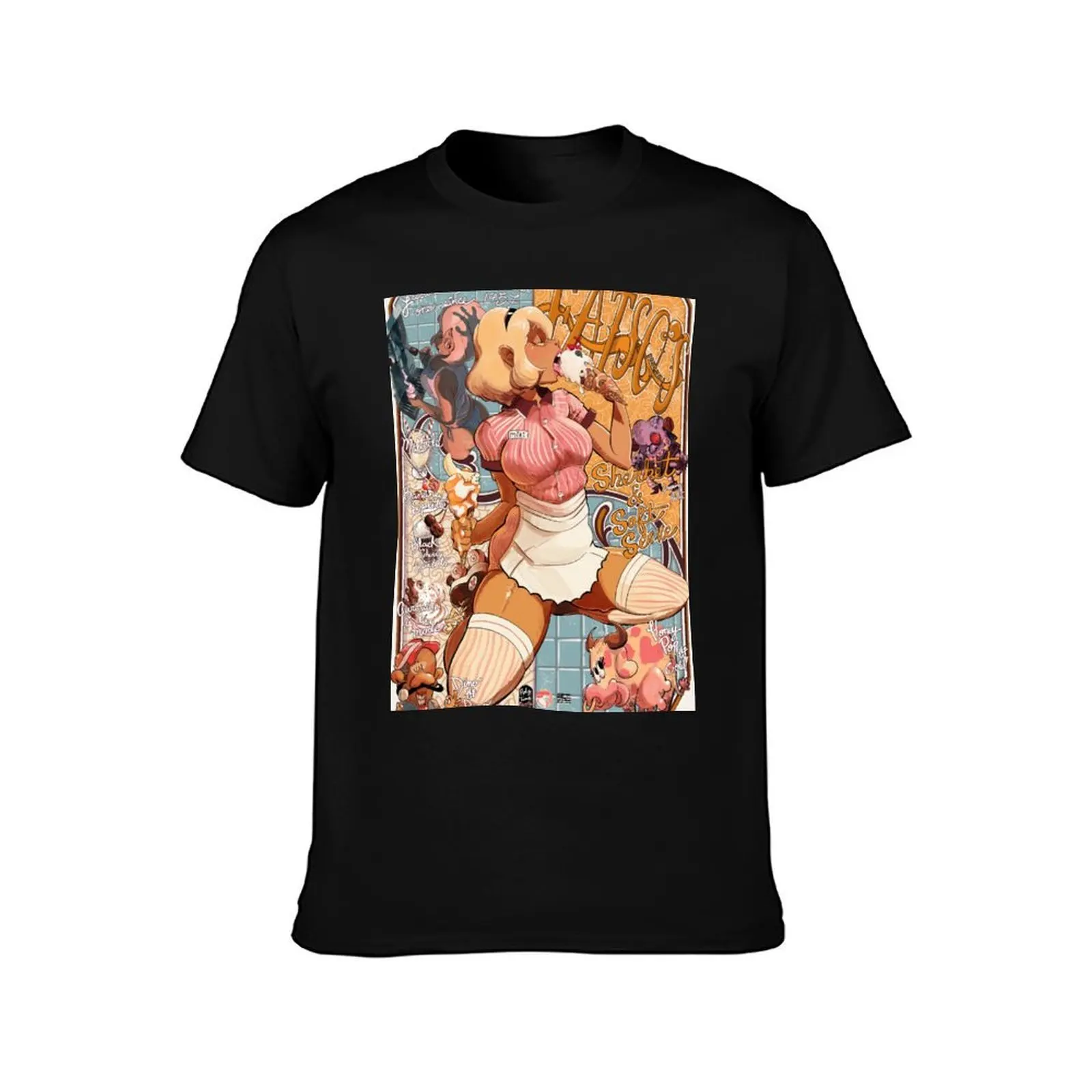 Miki Bell Soft-Serve Pin Up T-Shirt, Summer Casual Cotton Tee, Oversized Streetwear Tops, Vintage Graphic Print, 100% Cotton