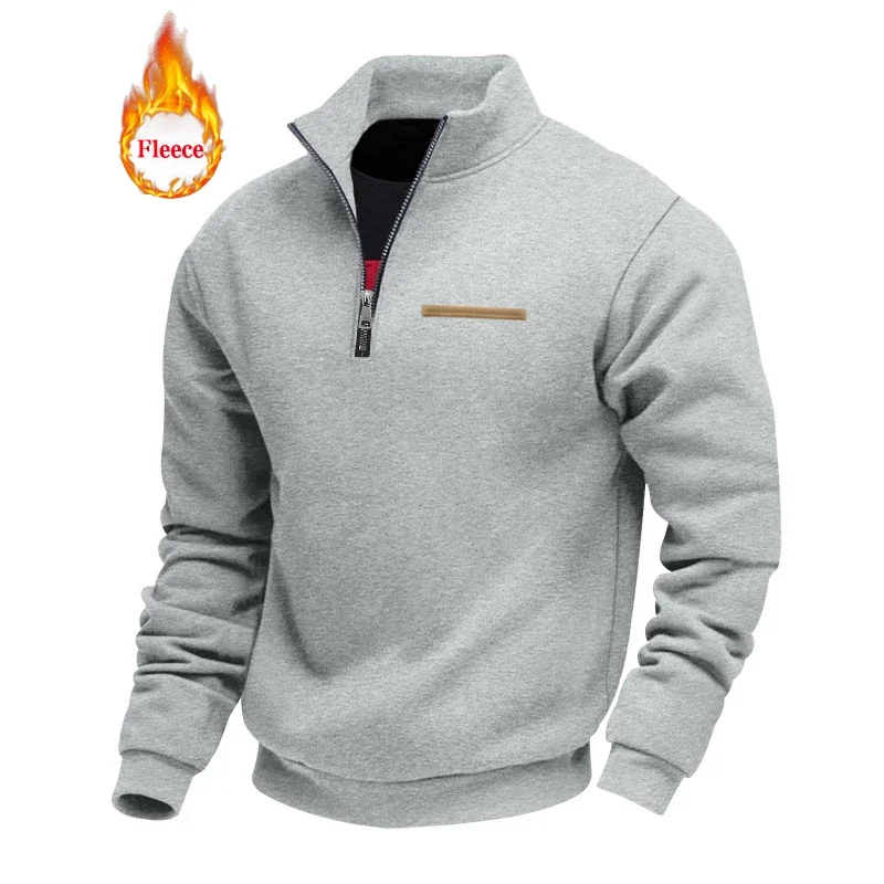 Felpa da uomo a maniche lunghe in pile pesante autunno/inverno americano Felpa da uomo con mezza cerniera allentata con colletto alla coreana