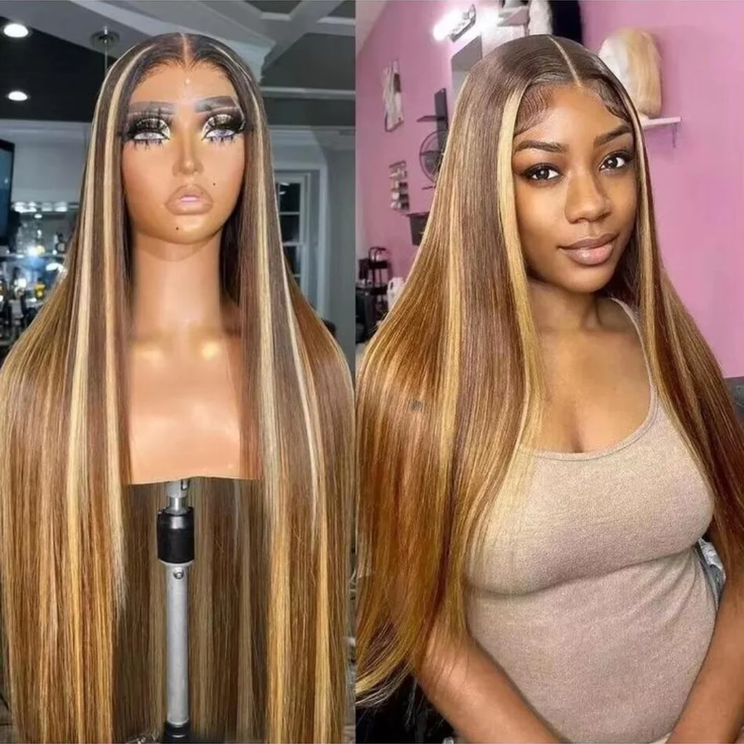 Honey Blonde 13x6 Lace Front Wigs 30inch Straight 13x4 Synthetic Lace Frontal Wigs for Women Preplucked Hairline with Baby Hair