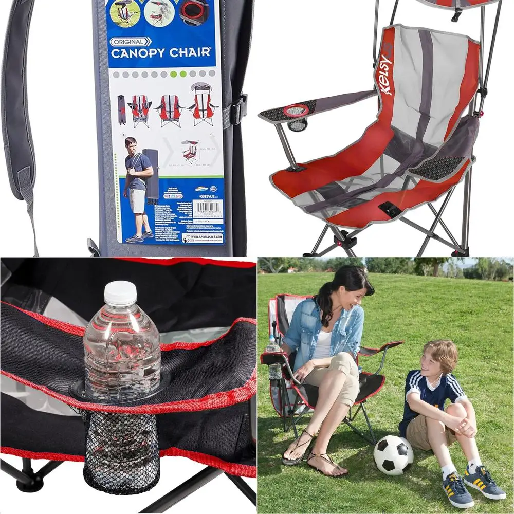 Collapsible Canopy Chair for Outdoor Adventures, Grey and Red