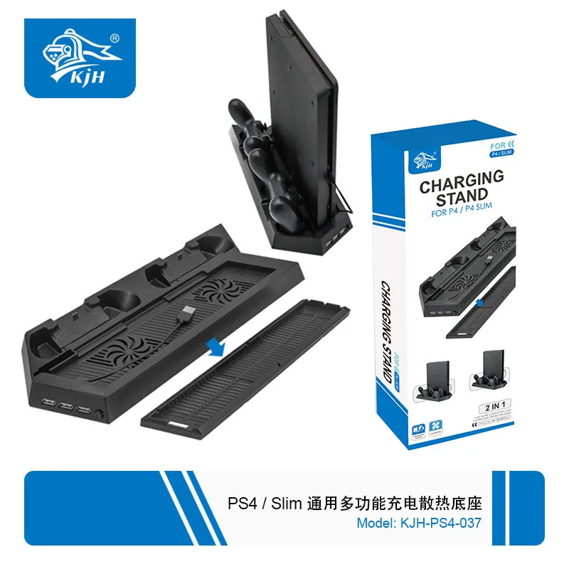 Suporte 2 em 1 para PS4/PS4 SLIM: Nova Base de Resfriamento para Console de Jogos com Ventilador Integrado
