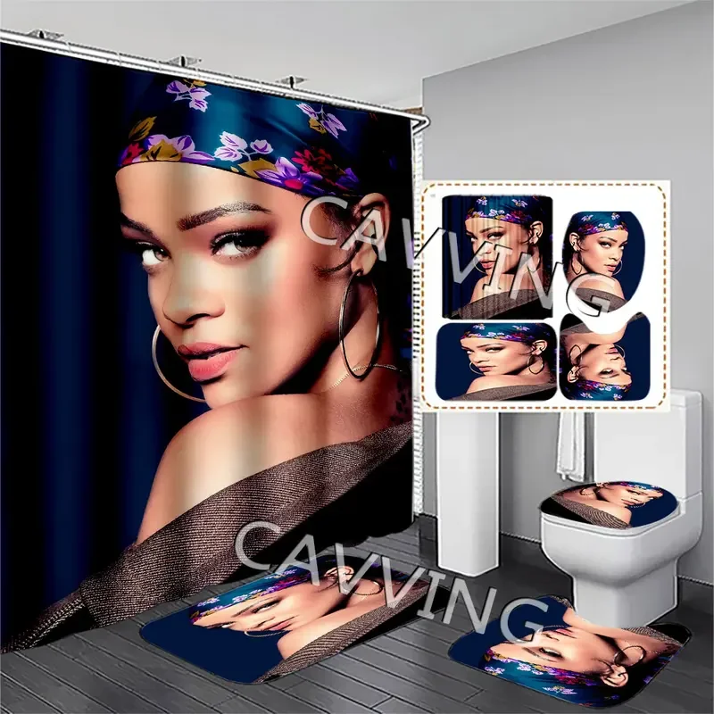 Singer R-Rihanna   3D Printed  Shower Curtains Waterproof Bathroom Curtain Anti-slip Bath Mat Set Toilet Rugs Carpets   F01