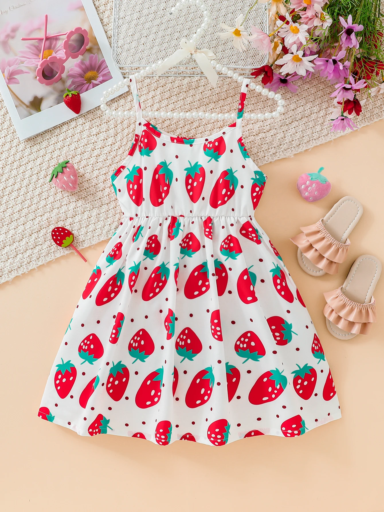 Summer Clothing Strawberry Dress Casual Fashion Print Cute Girl Suspender Dress