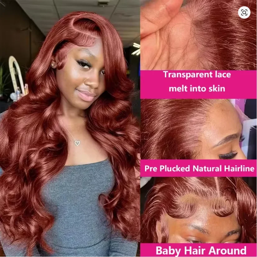 Reddish Brown HD 13x4 Lace Frontal Wigs Glueless Colored Human Hair Wigs  Brazilian Double Drown Body Wave Lace Front Wig image 5