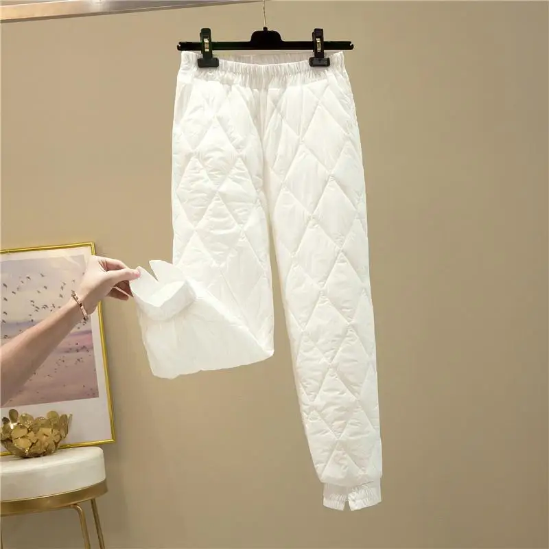 Winter Warm Cotton Down Pant Women 2023 Solid Colors High Waist Straight Trousers Oversized Loose Quilted Pantalones Plus Size