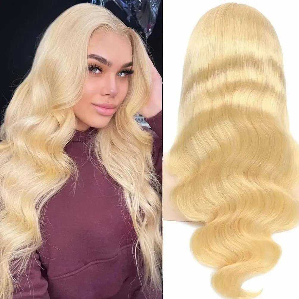

Transparent Lace Wig for Women Full Lace Wig Human Hair Brazilian 613 Light Blonde Body Wave Wig Glueless Hand Tied Wig