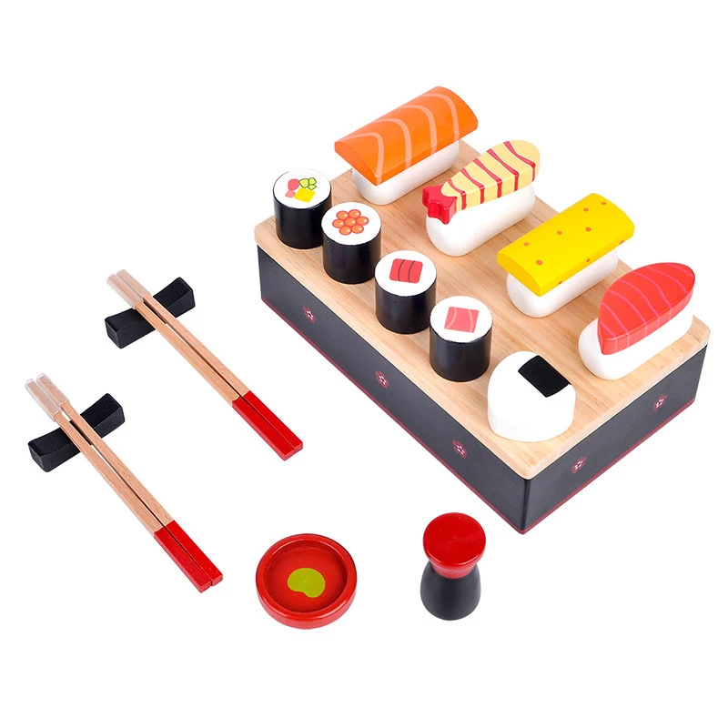 Children Kitchen Miniature Food Simulation Sushi 3D Wooden Game Pretend Play Magnetic Toys for Girls Kitchen Set Gifts