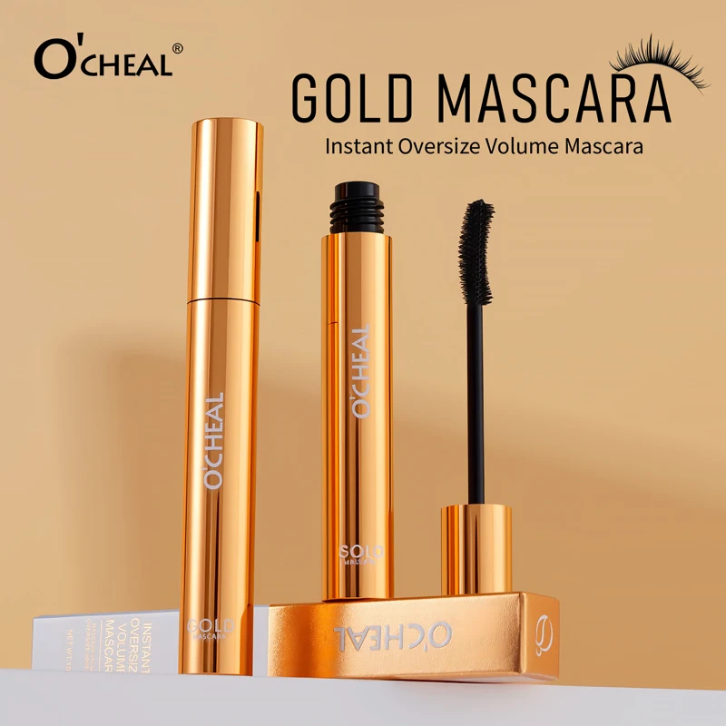 O'CHEAL Balck Mascara 3D Silk Thick Curly Lengthen Eyelashes Quick-Dry Not Easy To Smudge Gold Mascara Długotrwała, wodoodporna maskara do rzęs, zwiększająca objętość, wydłużająca i podkręcająca rzęsy, szybkoschnąca, odporna na rozmazywanie, w kolorze złotym.
