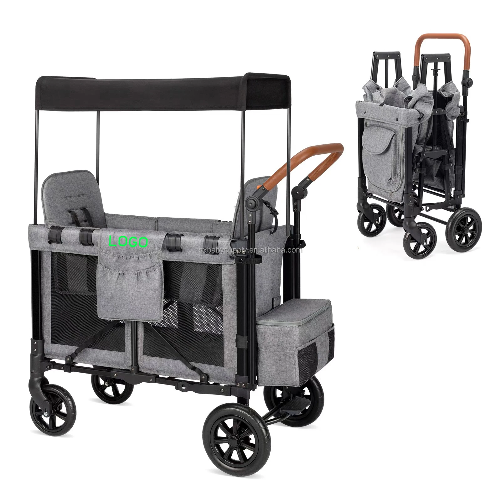 

China Heavy-Duty Stainless Steel Frame 2-Child Foldable Beach Stroller Wagon 600D Oxford Fabric All-Terrain Camping Stroller For