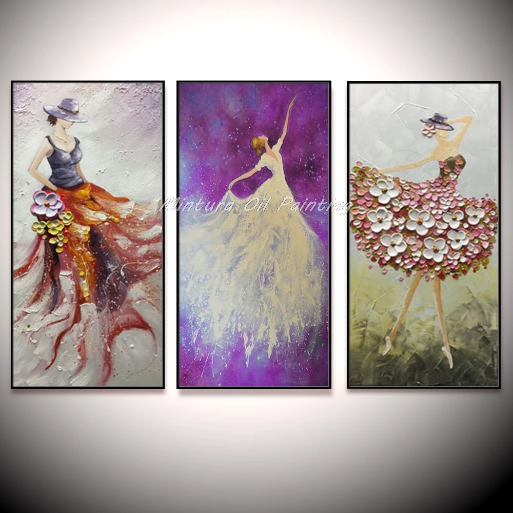 

3 Set Large Ballet Dancer Hand-Painted Modern Abstract Thick Texture Oil Painting On Canvas,Wall Art For Living Room Home Decor