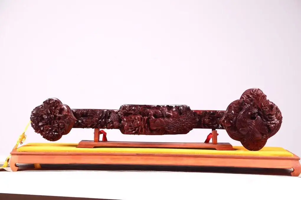 Small-leaf red sandalwood full single-panel flower and bird Ruyi ornament, with glass cover