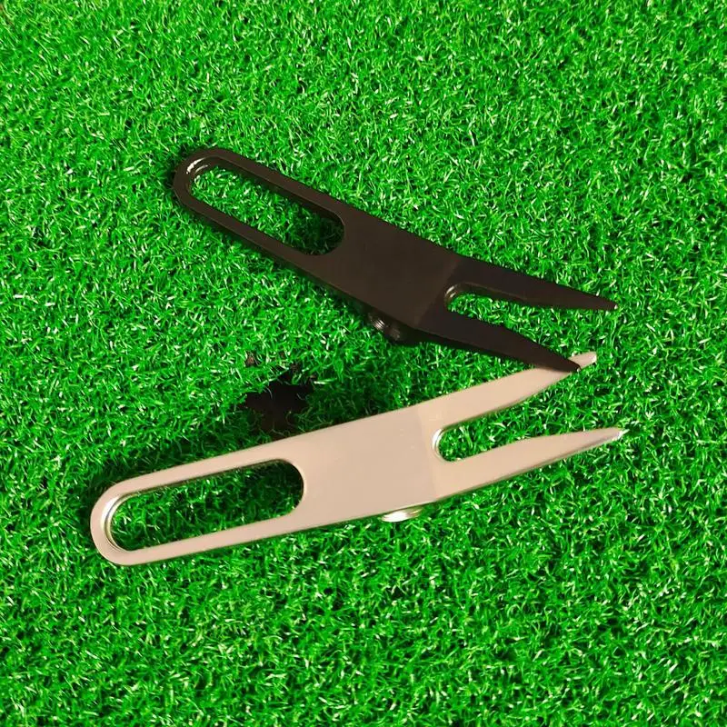 Zinc Alloy Golf Green Fork Golf Divot Repair Switch Blade Tool With Ball Marker Golf Pitch Fork Cleaning Groove Club Bracket