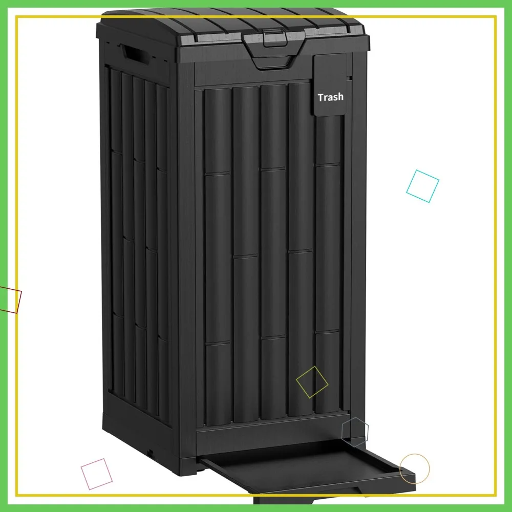 

30 Gallon Outdoor Trash Can with Tiered Lid & Drip Tray, Waterproof Resin Waste Bin for Patio, Garden, Backyard