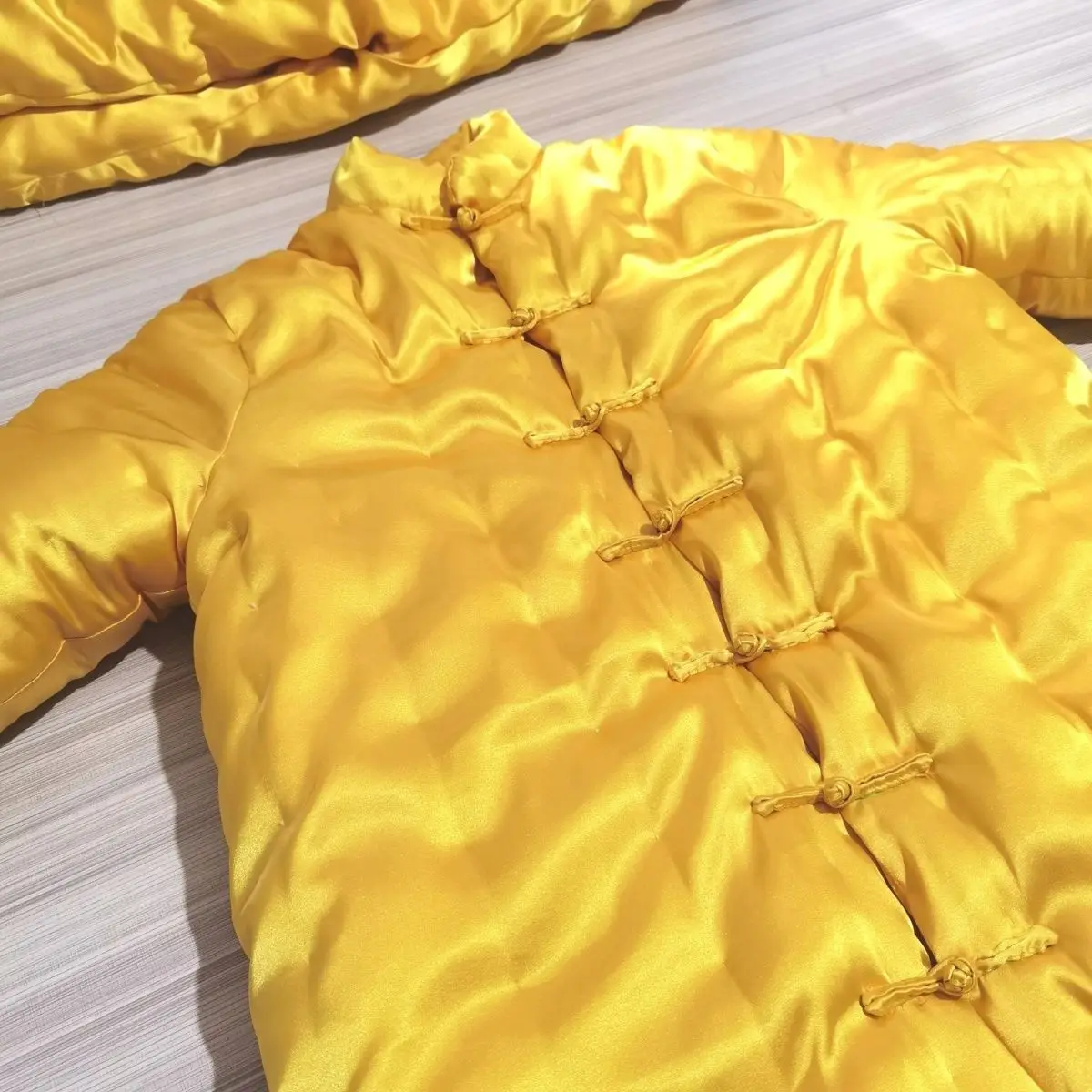 Unisex Silk Satin Handmade Cotton Jacket Outerwear Autumn Winter Thickened Warm Top