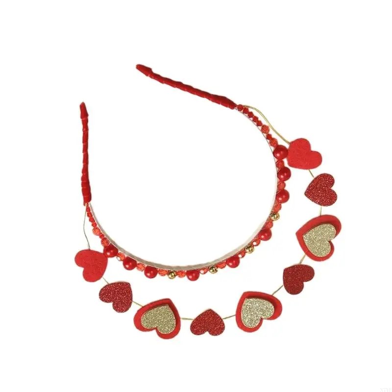

N7YF 2024 Sequins Valentine Headband Festive Love Heart Hairhoop Party Accessories