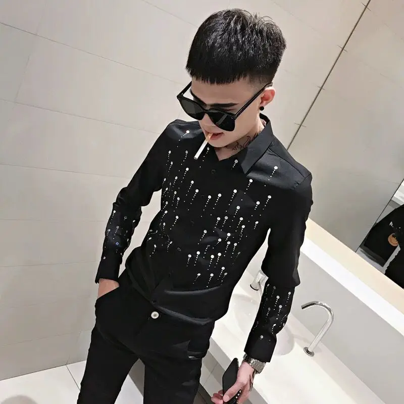 

Autumn Men Shirt Slim Fit Long Sleeve Trendy Stylish Club Party Wear Fashion Designer Casual Top