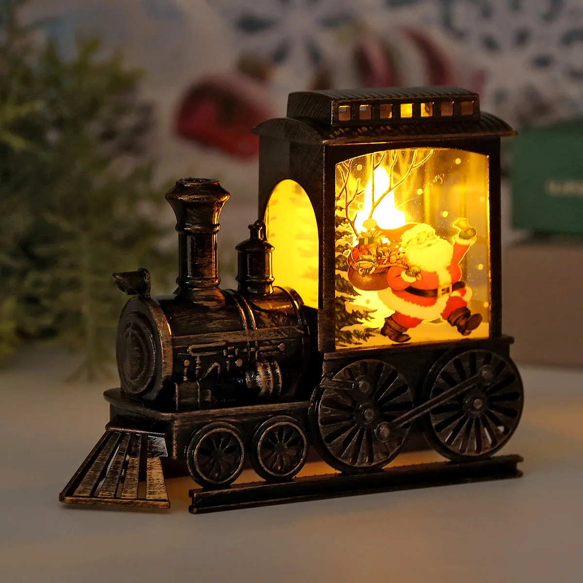 Vintage Portable Train Christmas LED Night Lights Battery Powered Indoor Outdoor Hanging Lanterns Festive Party Decoration