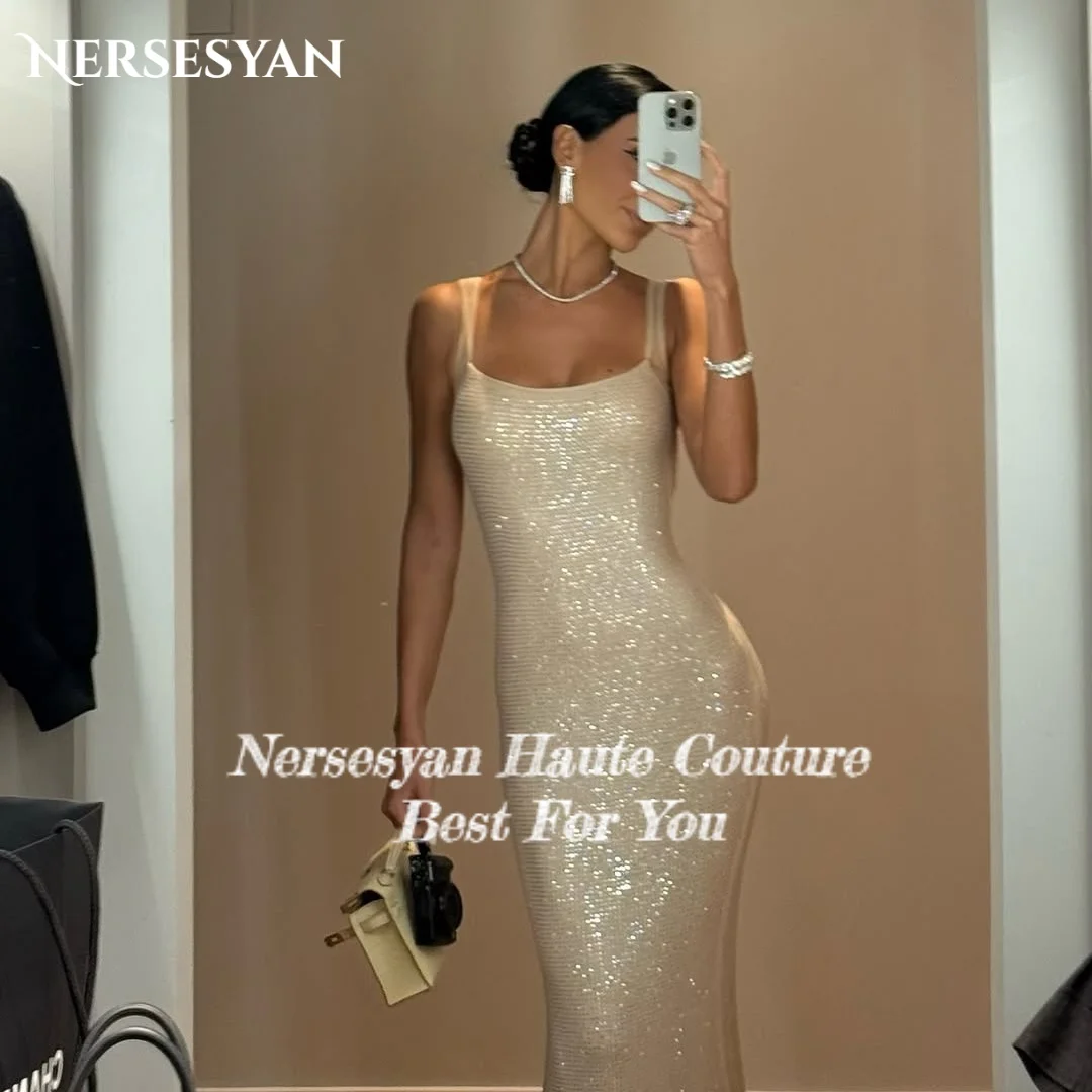Nersesyan Luxe Paillettes Sirène Robes De Soirée Paillettes Col Carré Robe Formelle Moulante Robe De Soirée pла Hei Ramonч Heiе Personnalisé