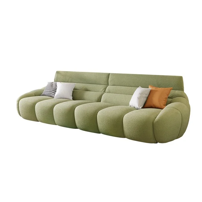 

Cream wind pumpkin fabric sofa, small fresh French spring silkworm velvet, modern simple small apartment living room straight