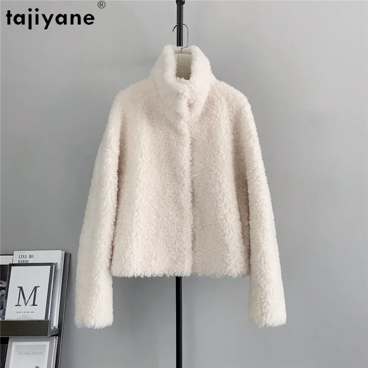 Tajiyane Sheep Shearing Jackets for Women 2023 Autumn Winter 100% Granular Wool Coat Short Fur Coat Stand Collar Abrigos Mujer