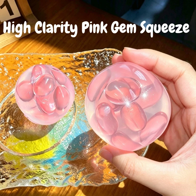 Pink High-Clarity Translucent Coconut Oil Squishy Portable and Freely Moldable Stress Relief Ball for Adults to Ease Anxiety