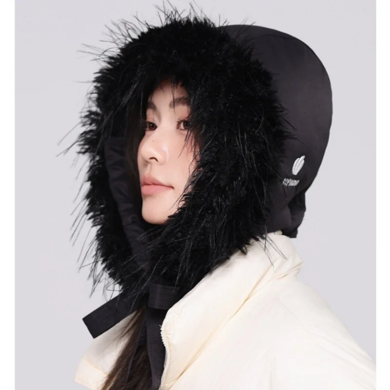 Down Cotton Hat Women's Korean Winter Niche Ear Protection Warm Hat Outdoor Cycling Windproof Snow Hat Skiing