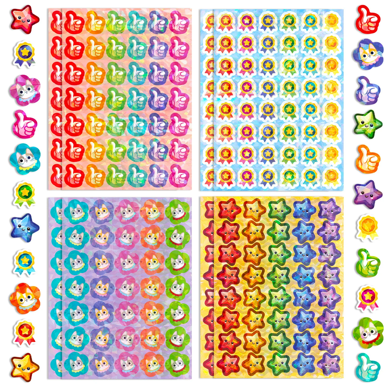 330pcs Children Laser Five Pointed Star Reward Stickers Cartoon Animal Medal Kindergarten Kids Praise Stickers Gifts